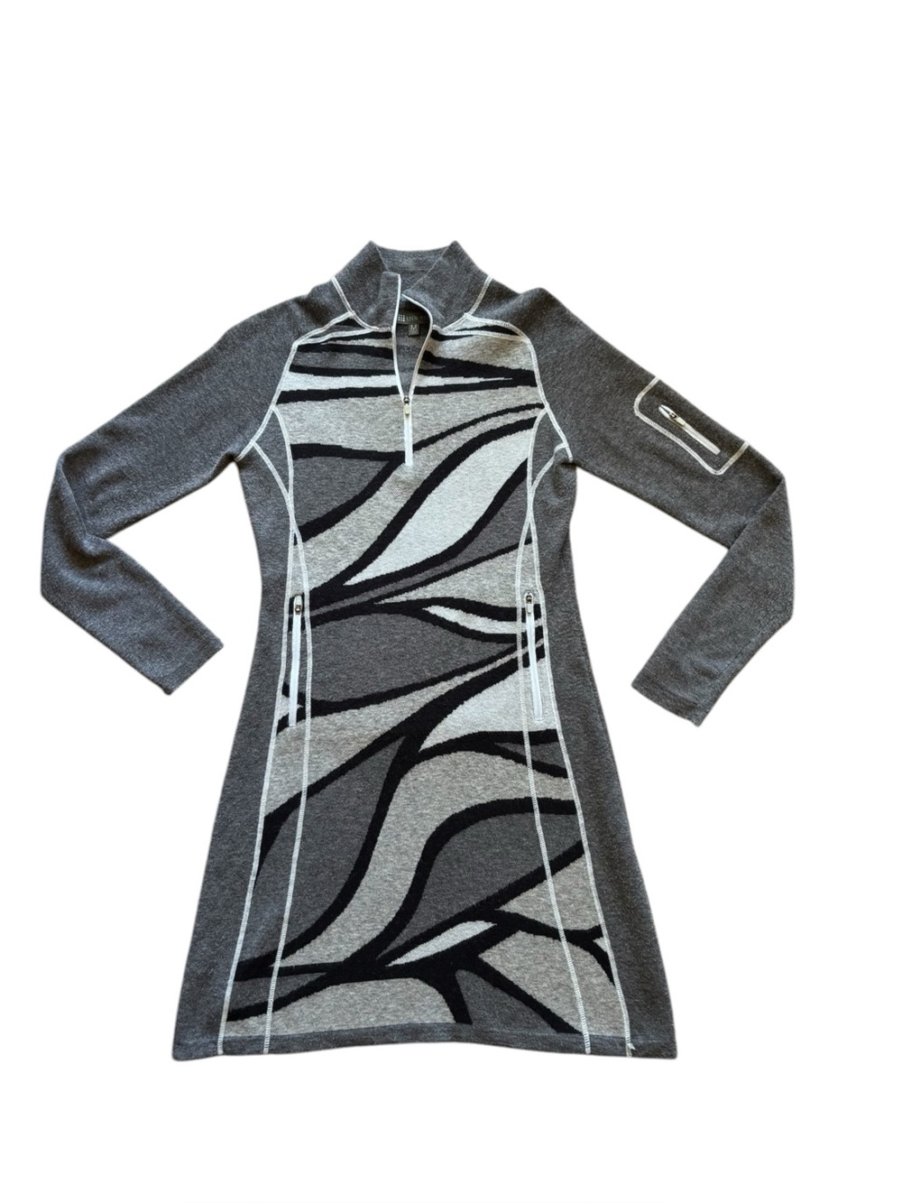 Title Nine Super Power Wool Sweater abstract Dress Tunic gray size M